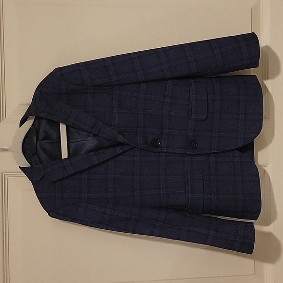 7Y Next Navy Blue Skinny Fit Check Blazer - Picture 2 of 11